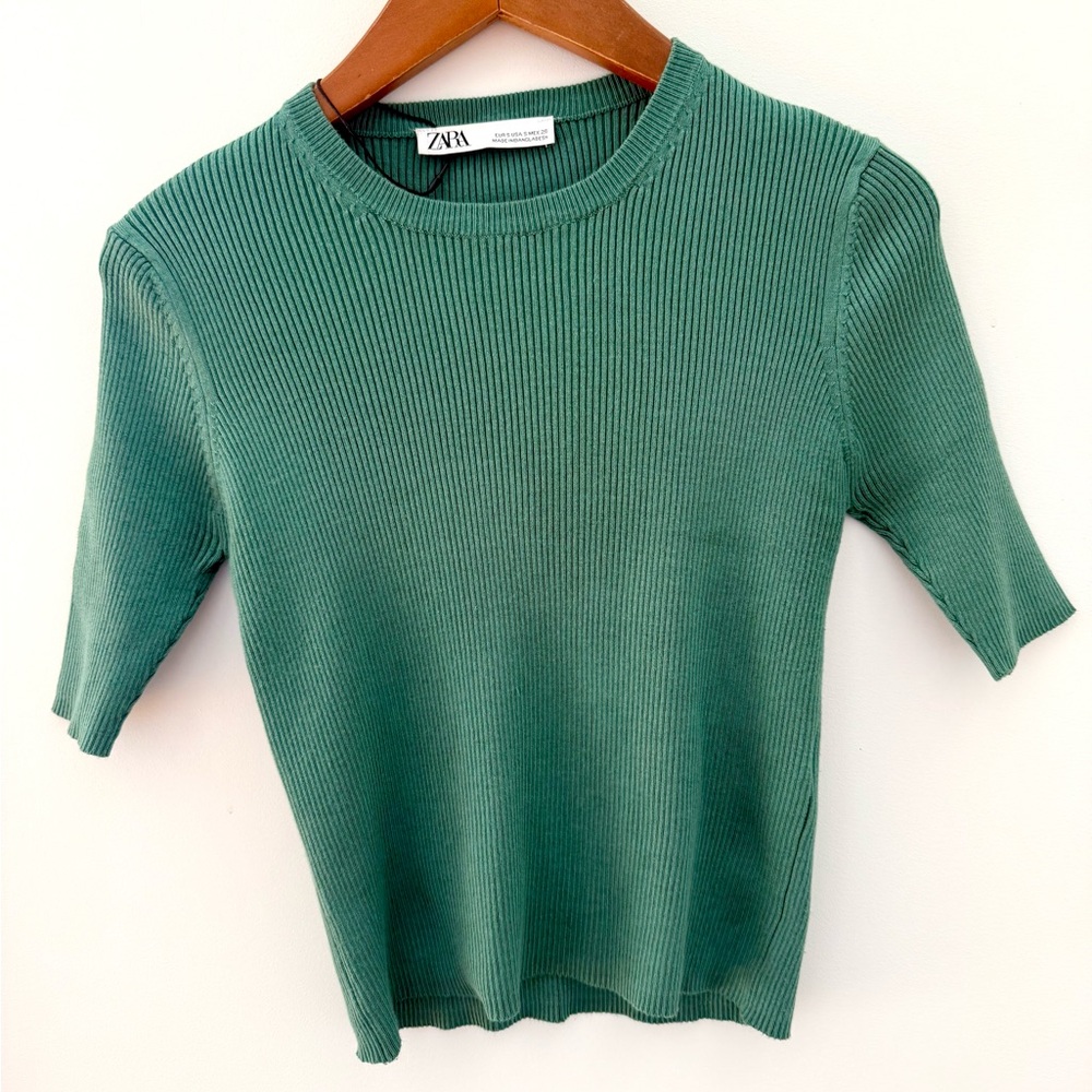 ZARA Women Ribbed Top Blouse Shirts 👚 pistachio green color Size S layer top